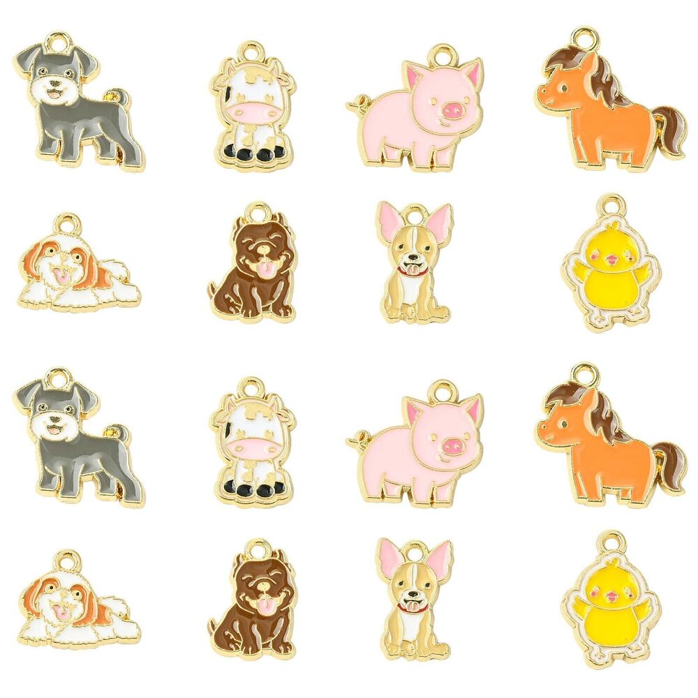 9550 40 pcs 8 Styles Enamel Animal Charms Cute Dog Pig Chick Pendant Charms